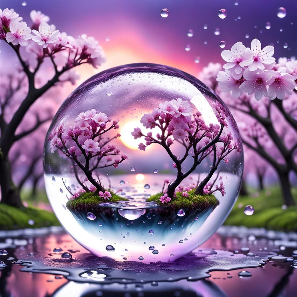 Cherry Blossom Forest in Glass Ball