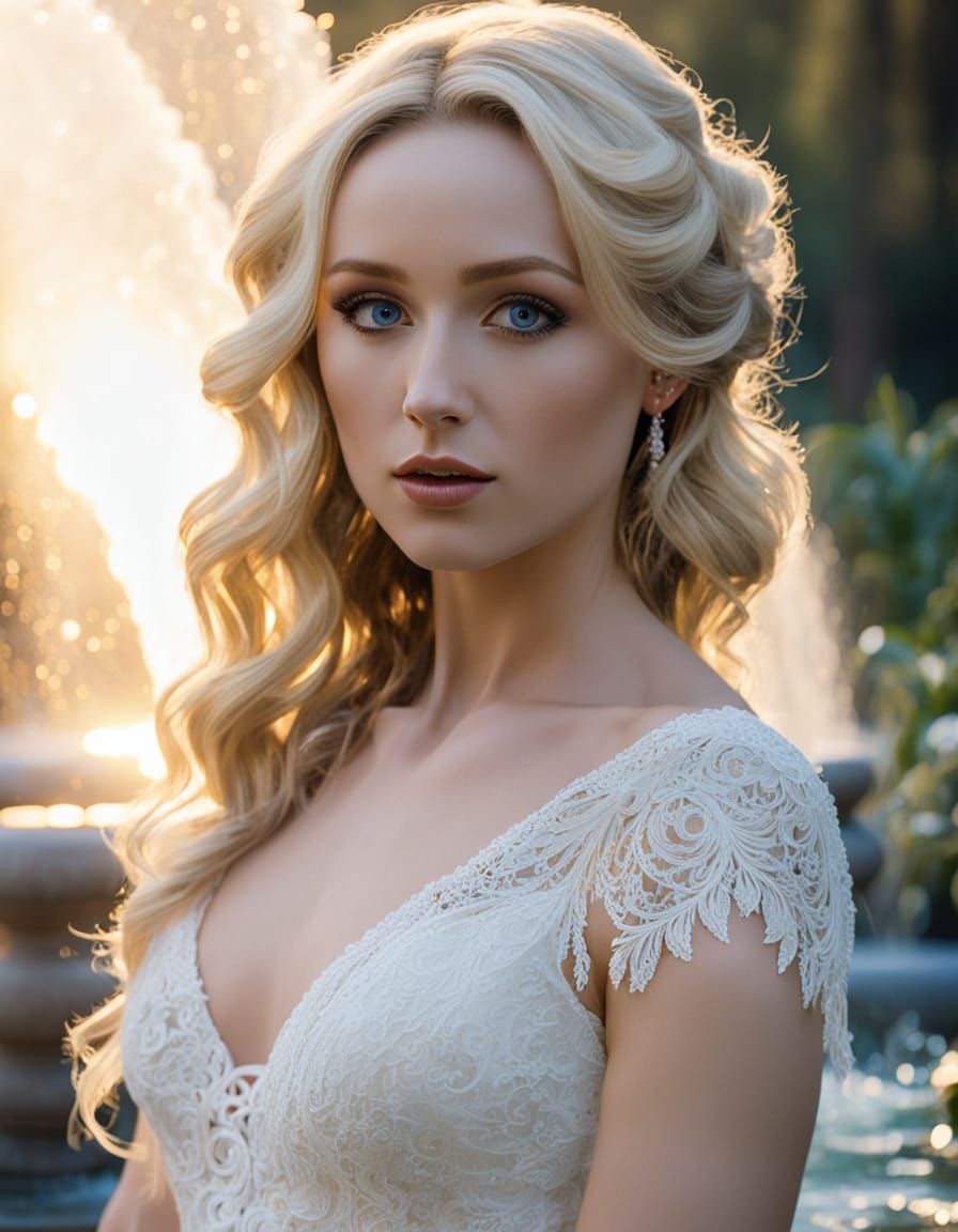 Ethereal Woman with Golden Wings in Dreamy Landscape