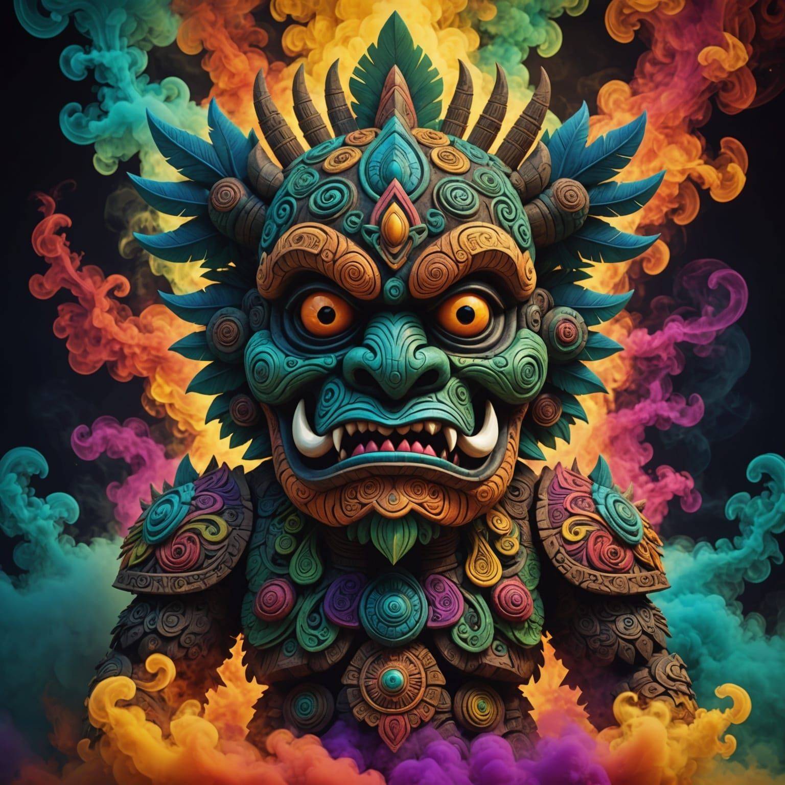 Fractal Tiki Monster in Multicolored Smoke