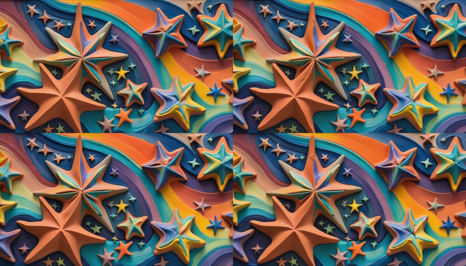 Pastel Terracotta Stars in Iridescent Bas-Relief Painting