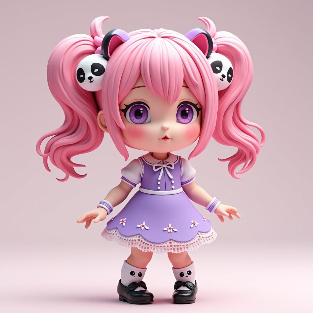 Chibi Girl in Anime Style with Piano Dress