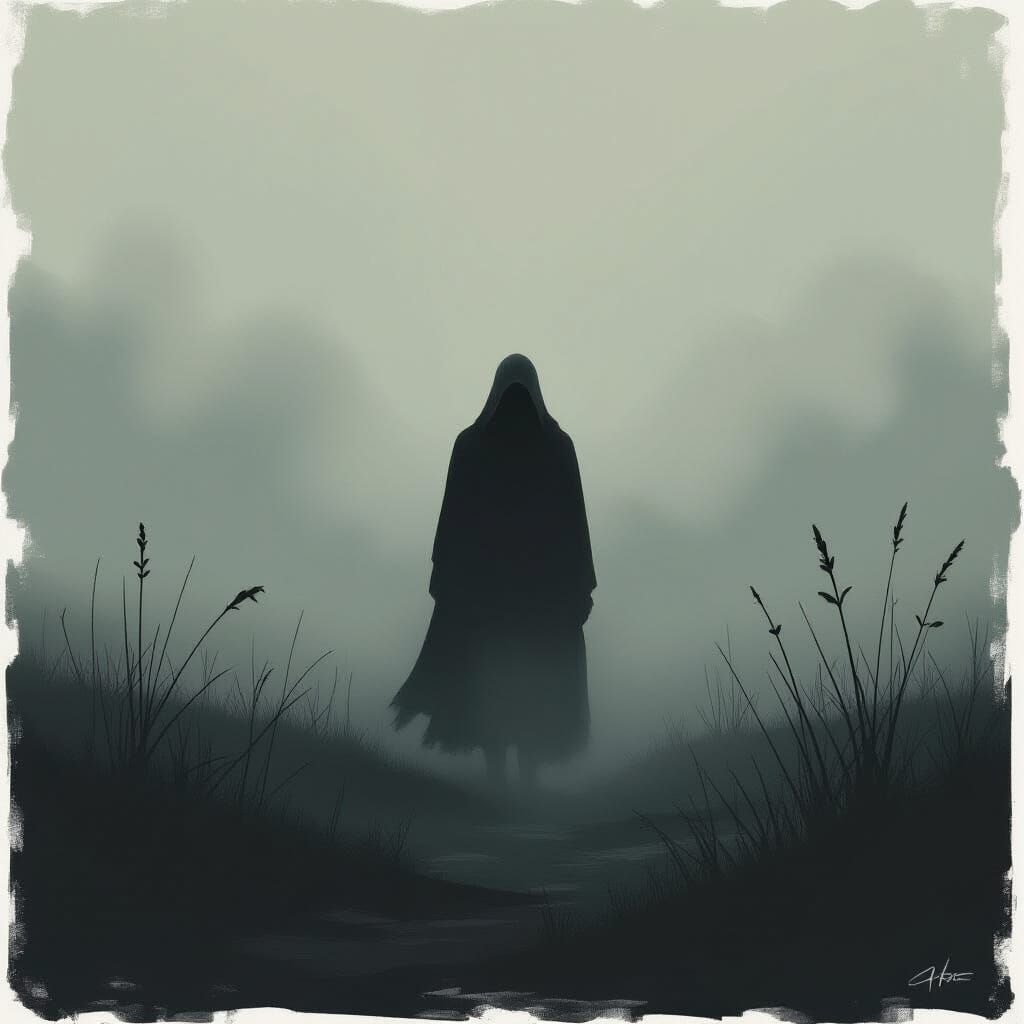 Lone Figure in Mist: Digital Art