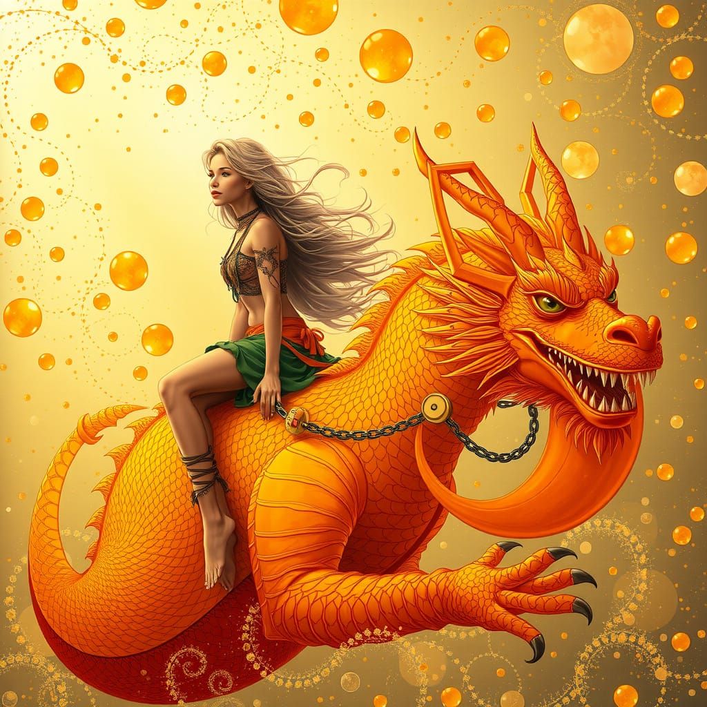 Bohemian Woman Riding Gummy Dragon in Soda Sea