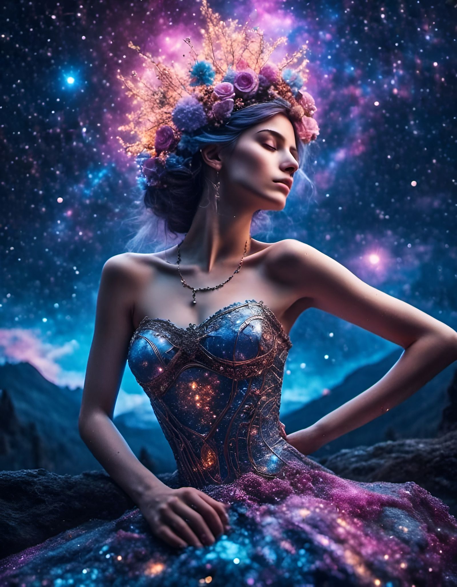 Beautiful Galaxy Goddess in Photorealistic Astral Style