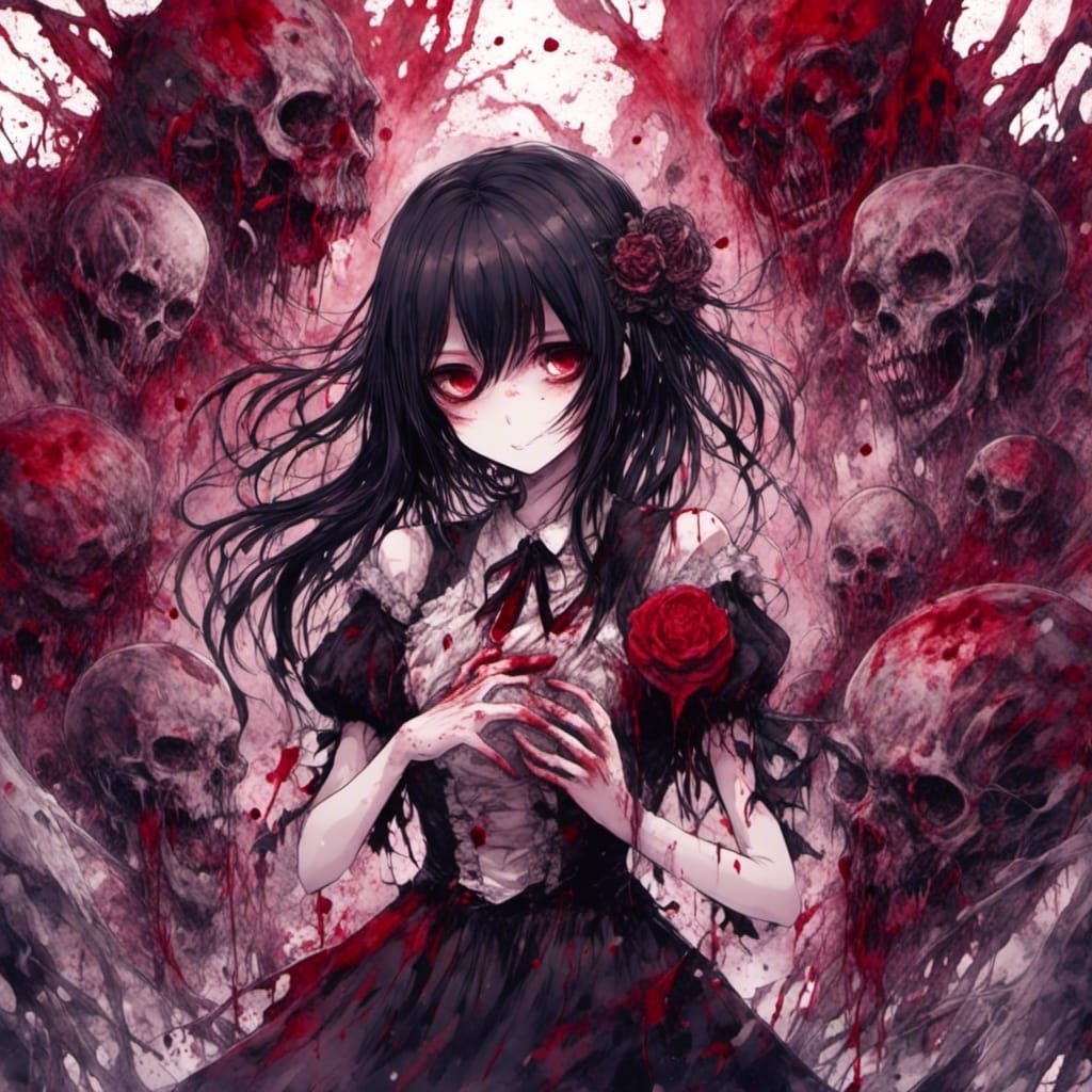 Bloody Goth Horror Scene in Anime Style