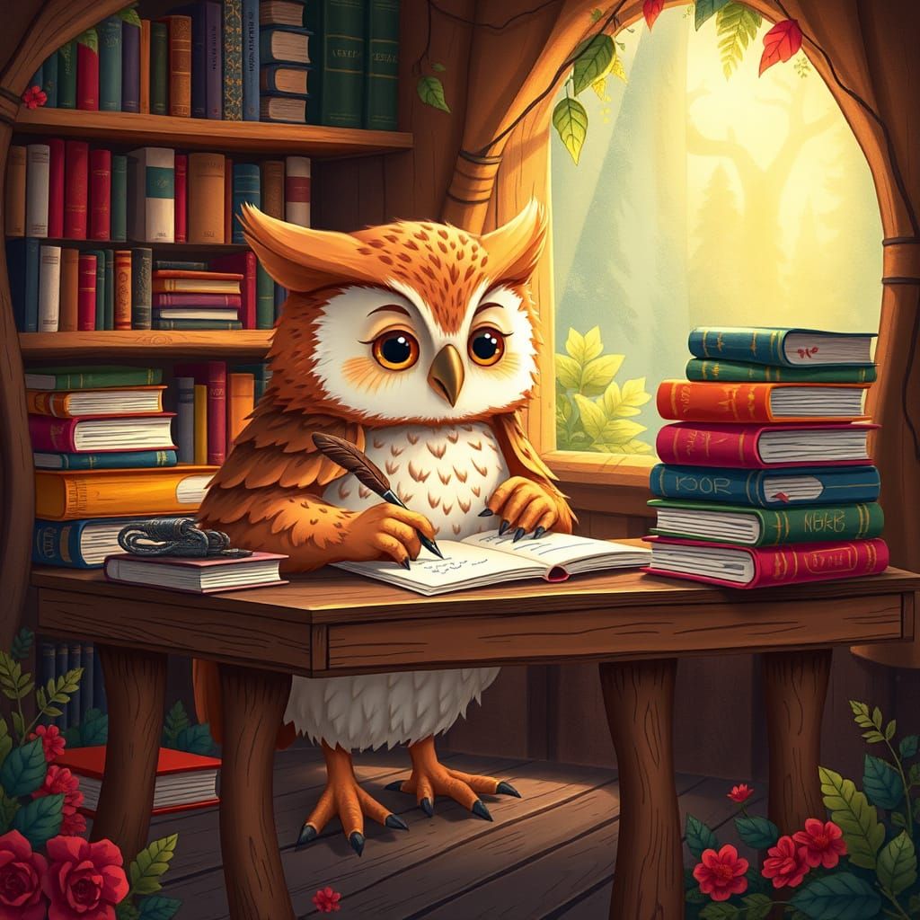 Whimsical Duo the Owl in Storybook Style