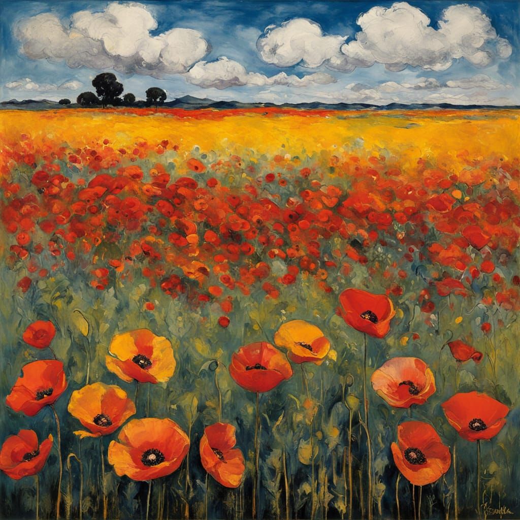 Vibrant Poppy Blossom in Expressionist Style