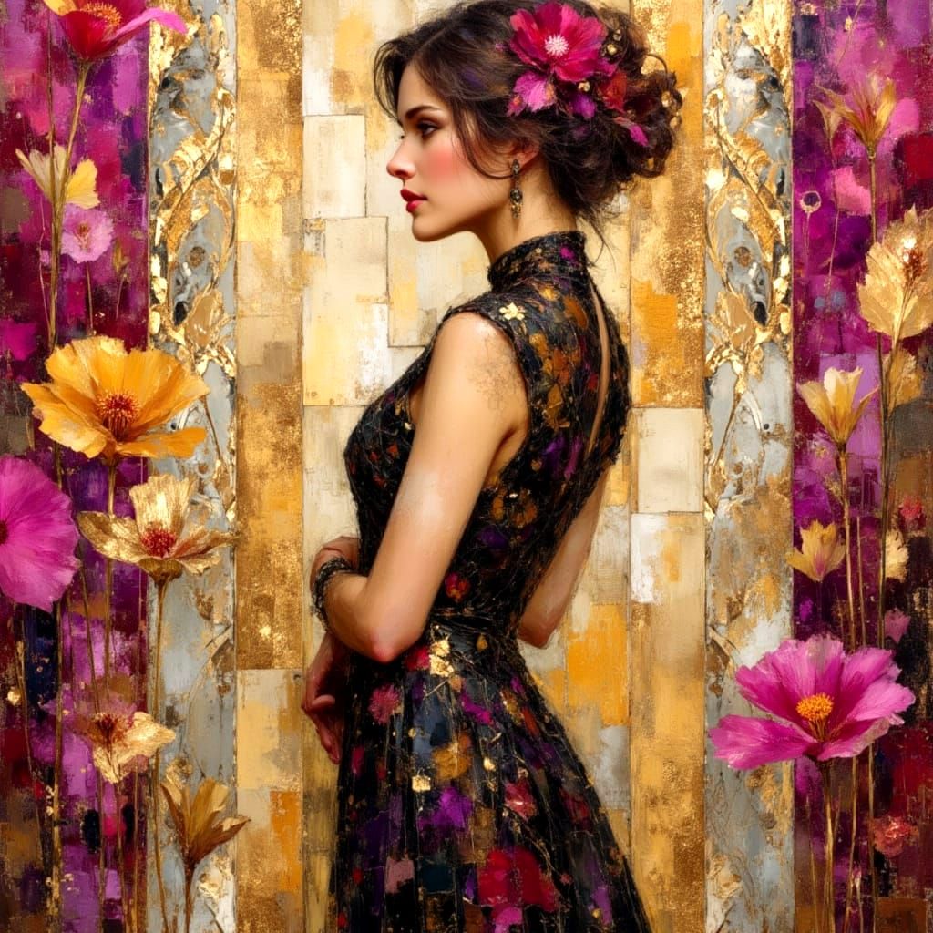 Art Deco Woman in Klimt Style Collage