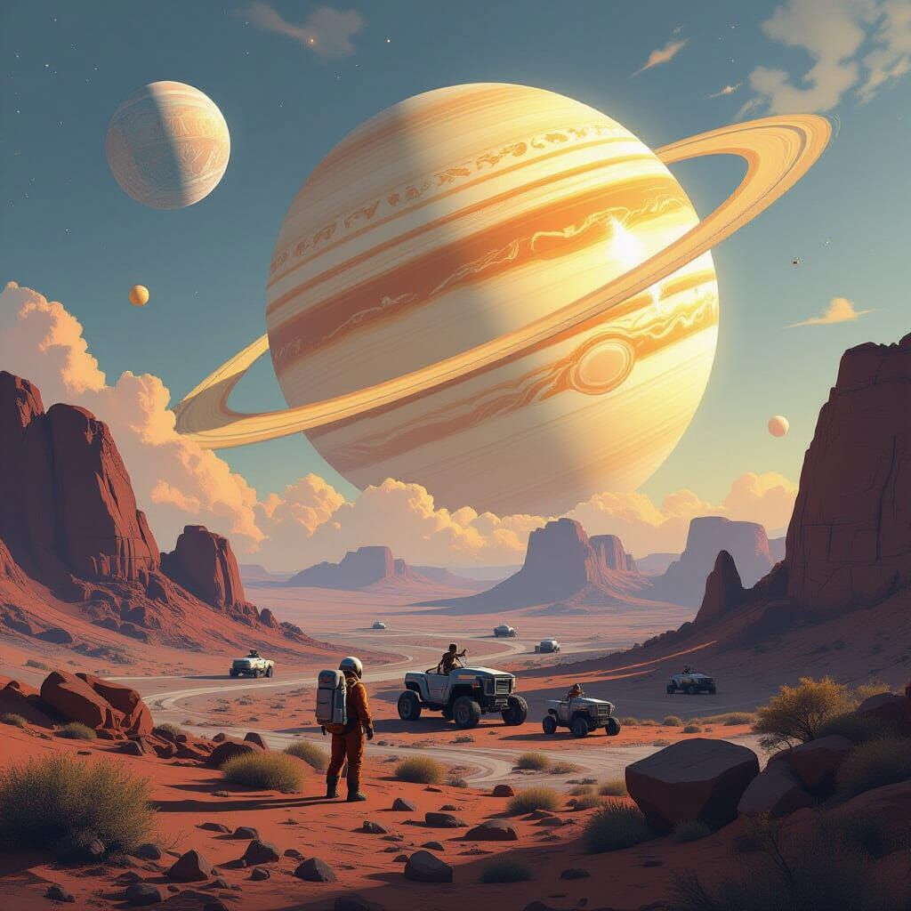 The Solar System and Planets in Sci-Fi Style