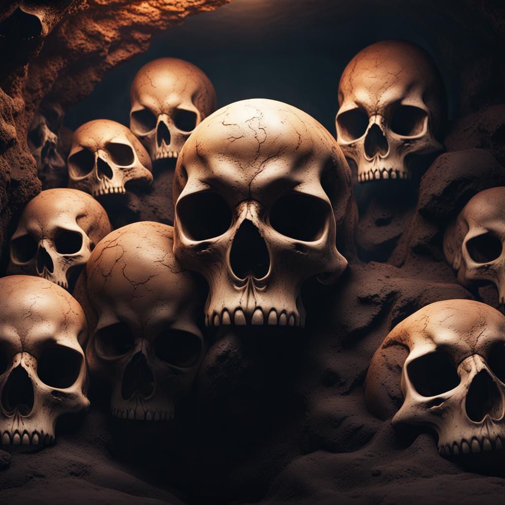 Creepy Underground Skulls in Detailed Matte Painting