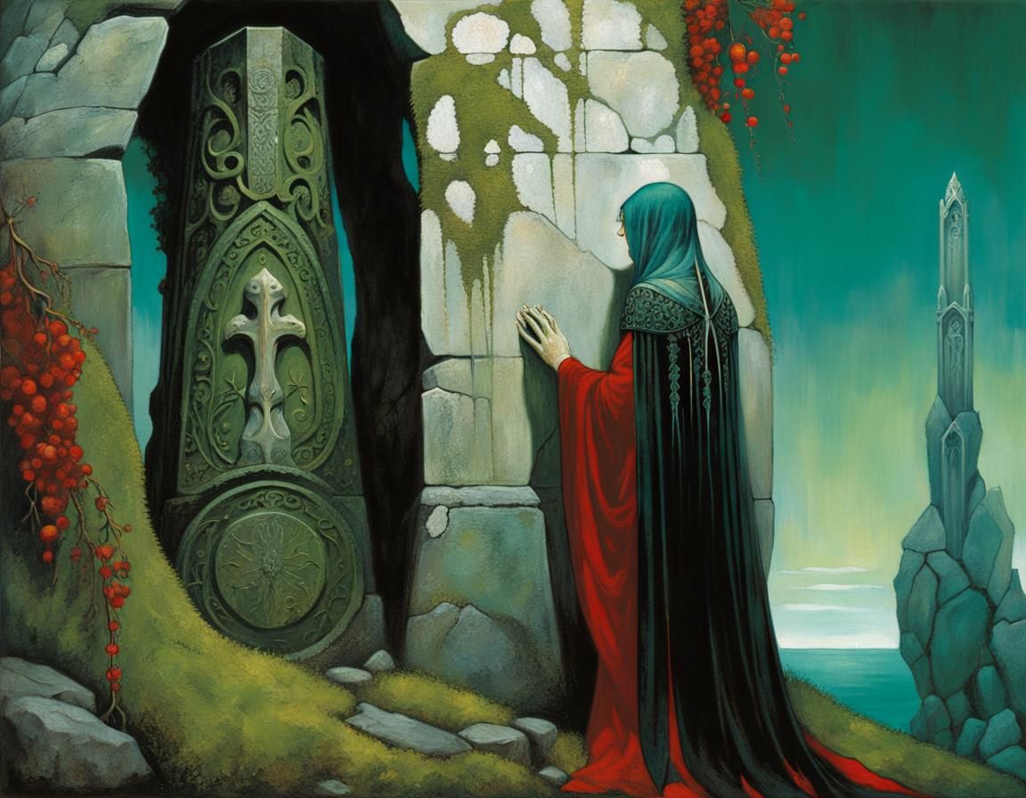 Hand Touching Ancient Stone: Expressionist Avant-Garde Art