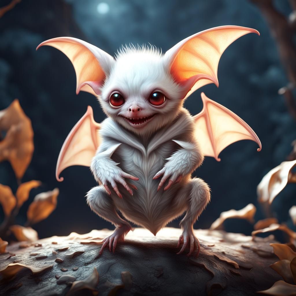 Cute Albino Bat in Detailed Matte Painting