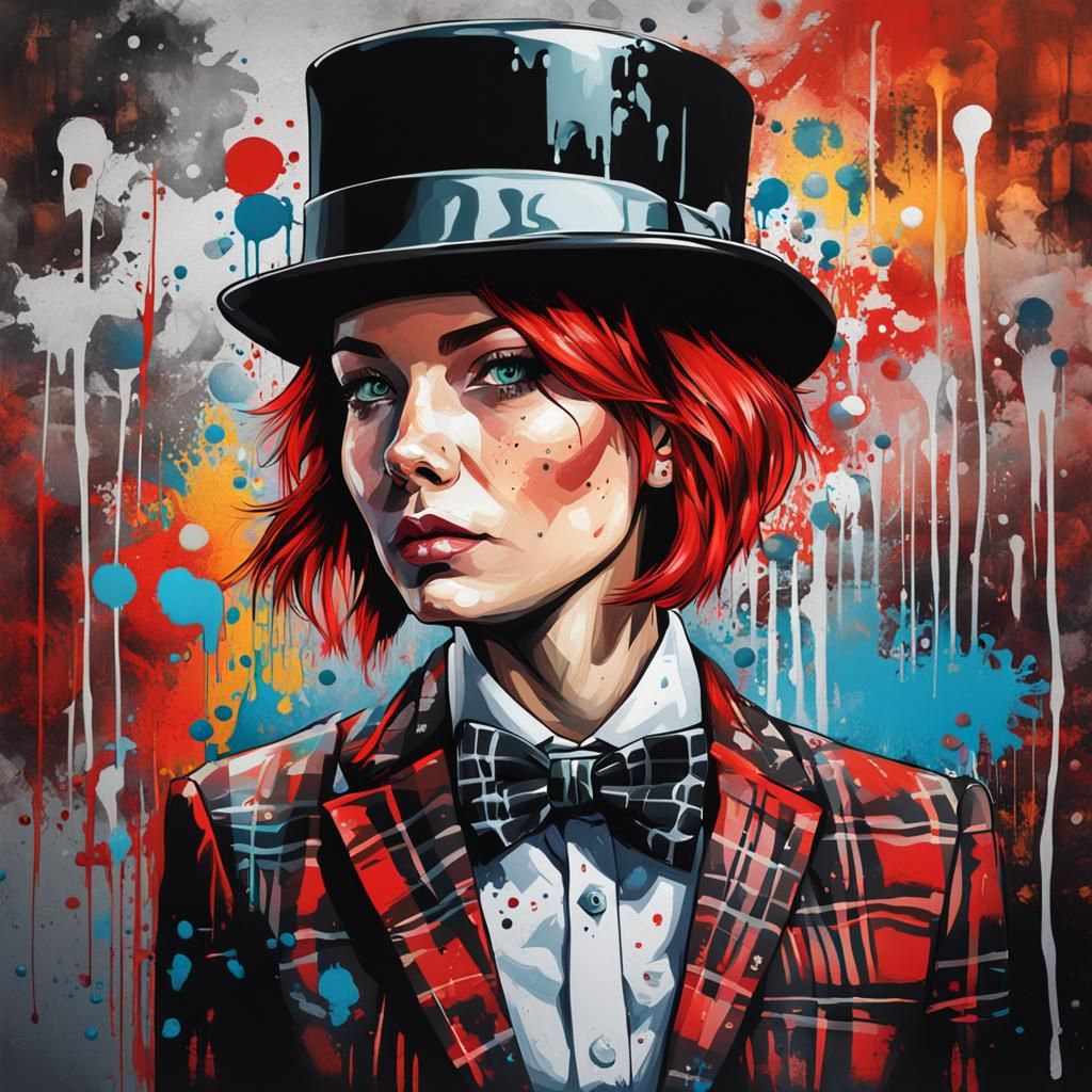 Woman in Plaid Suit: Graffiti Style Portrait