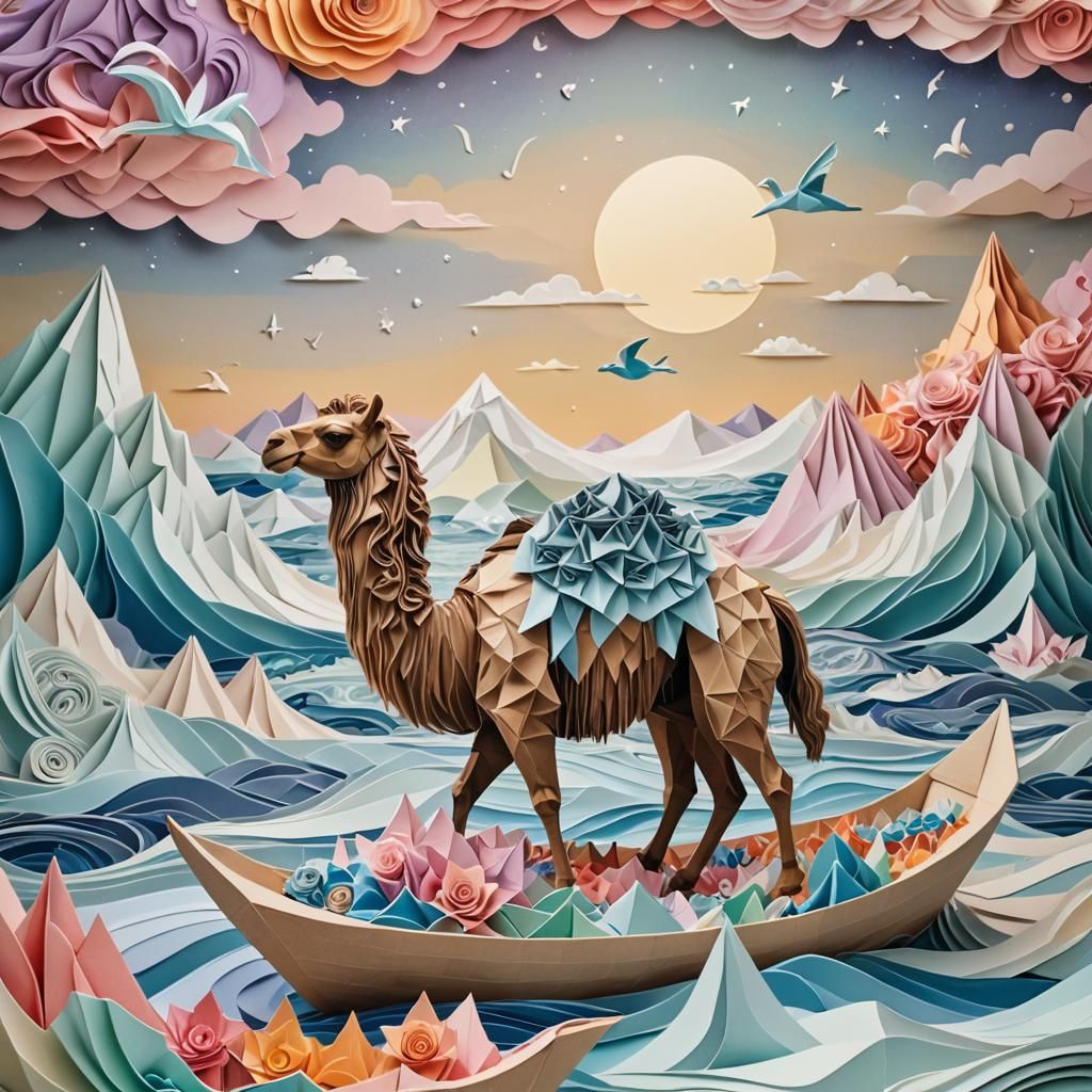 Arctic Camel and Llama Crossing Bering Strait in Dreamtime