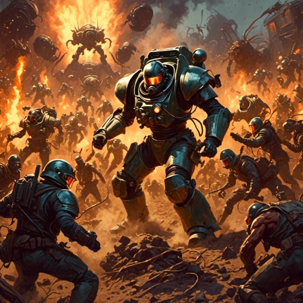 Retro Rockabilly Soldiers Fight Alien Bugs