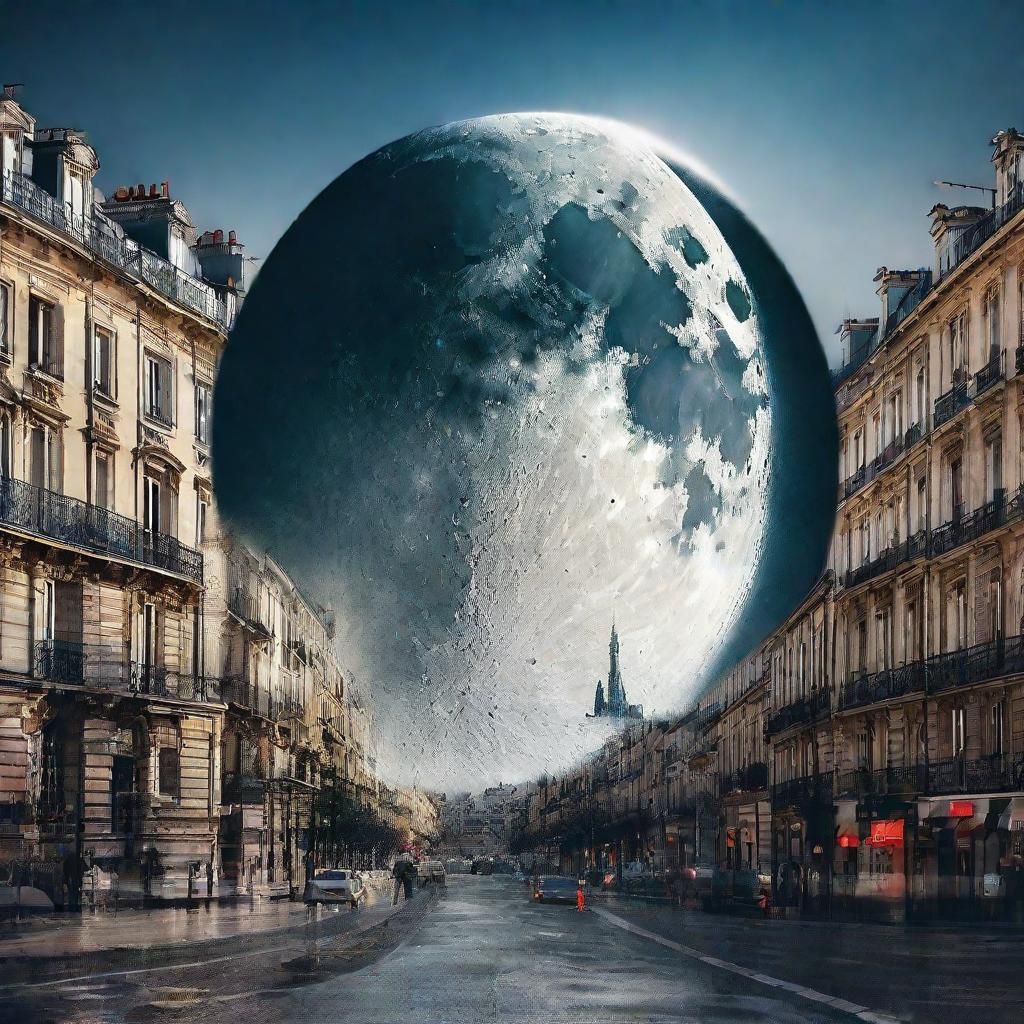 Abstract Double Exposure of Moon over Paris