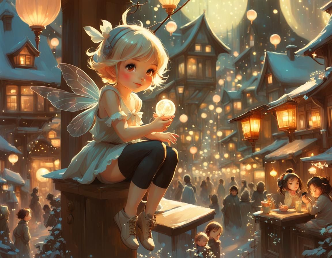 Luminescent Fairy Village in Digital Art Style
