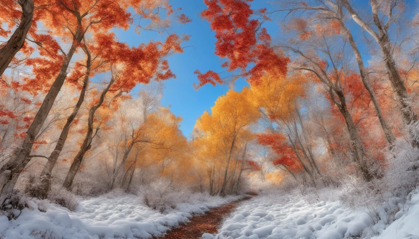 Autumn Landscape Transitioning to Winter: Detailed 8K Art