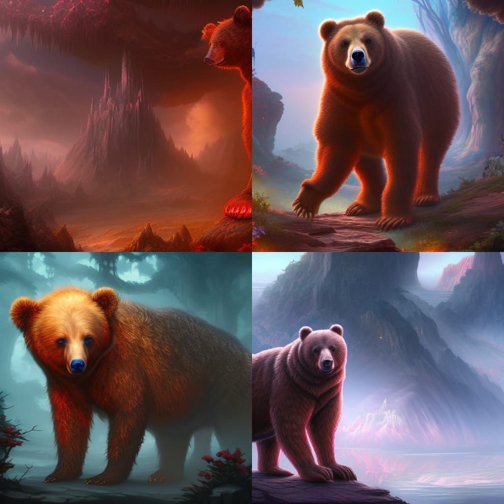 Heart Bear in Detailed Matte Painting Style