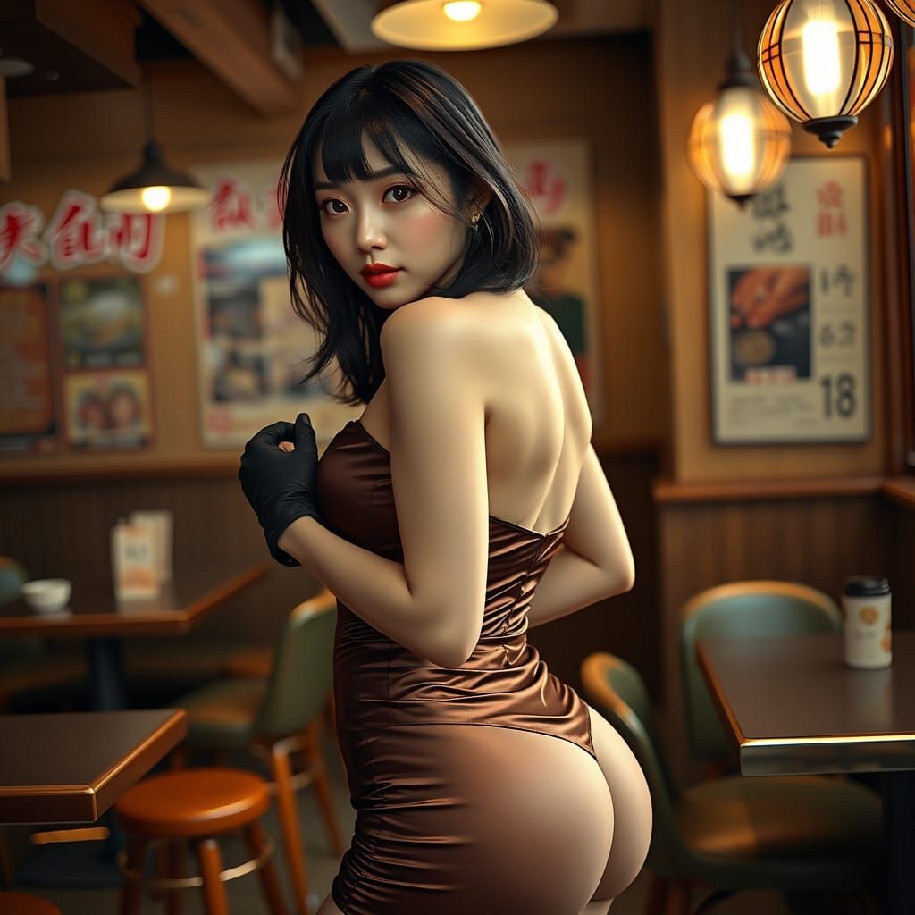 Sensual Asian Goddess Radiates Confidence in Cozy Ramen Rest...
