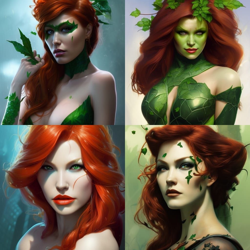 Poison Ivy Portrait in Art Nouveau Style