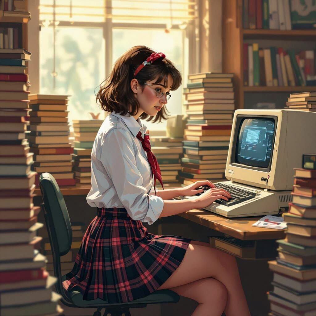 Young Woman Using Apple II Computer