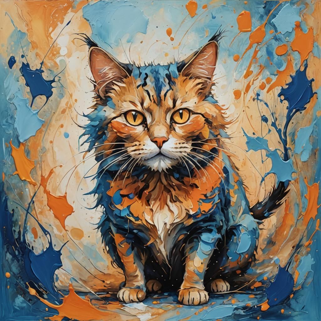 Whimsical Abstract Art: Man Transforms into Cat