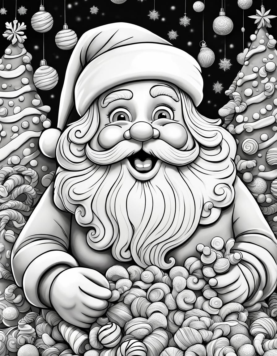 Happy Santa Christmas Coloring Page in Cartoon Style