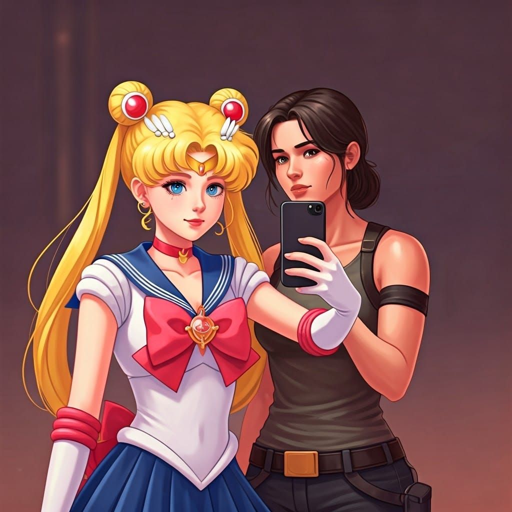 Sailor Moon and Tomb Raider Take a Selfie