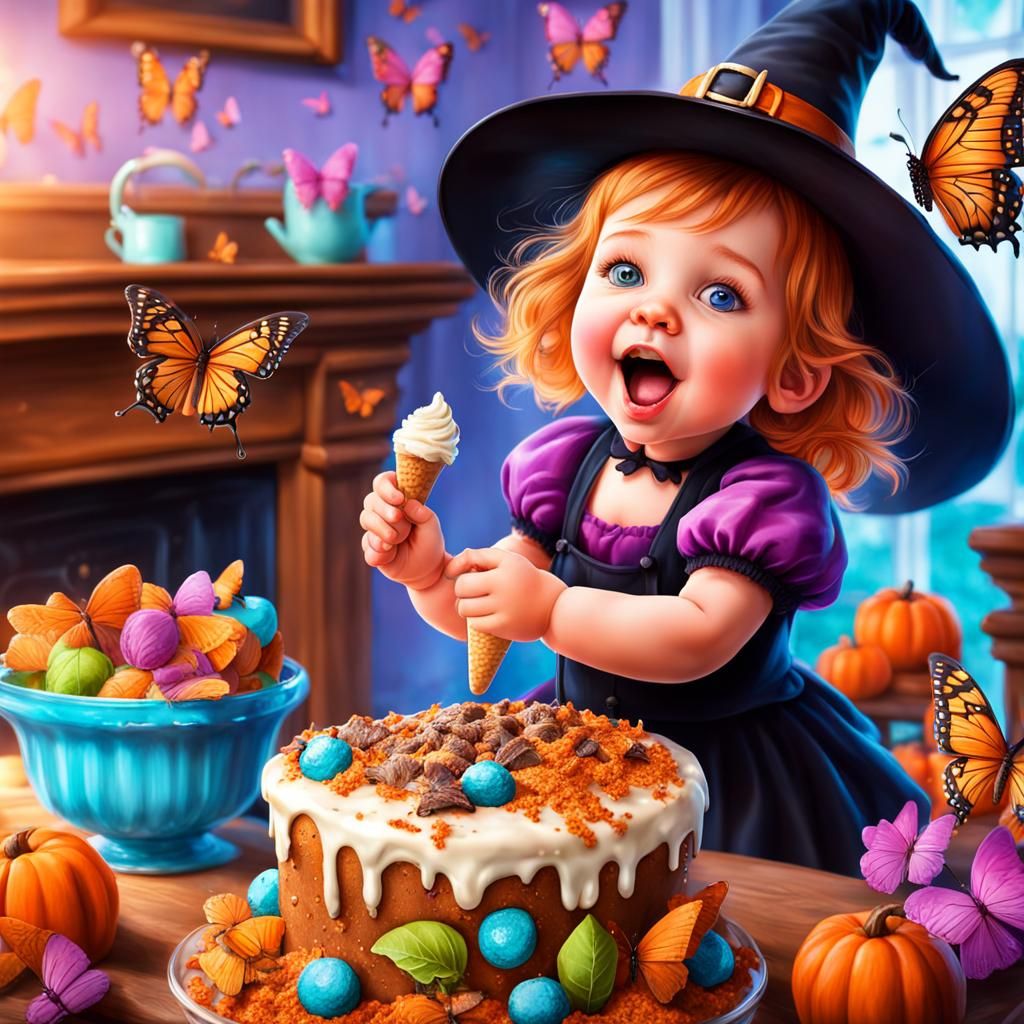 Baby Witch and Butterflies in Magical Home