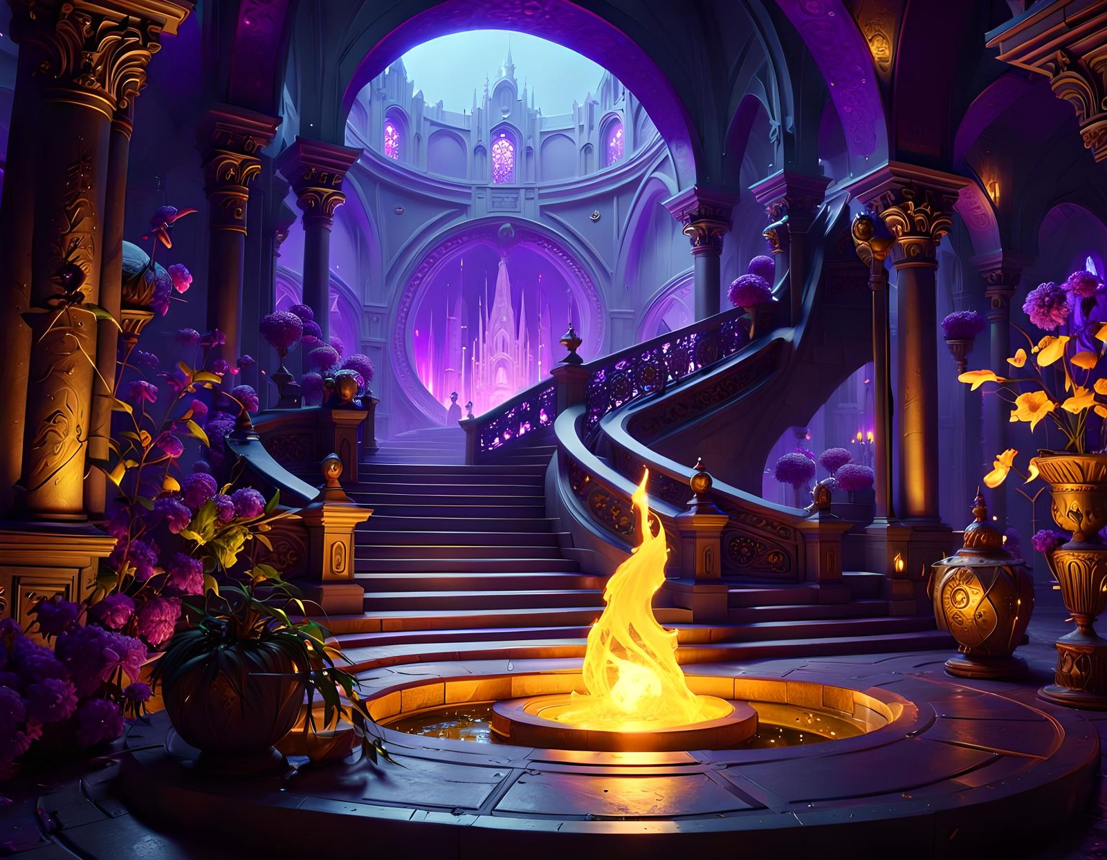Dark Fantasy Castle Entrance with Volumetric Lighting