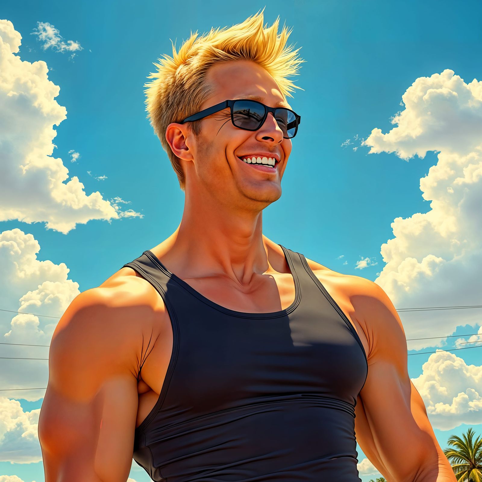 Muscled Blond Hero Basks in Sunny Day