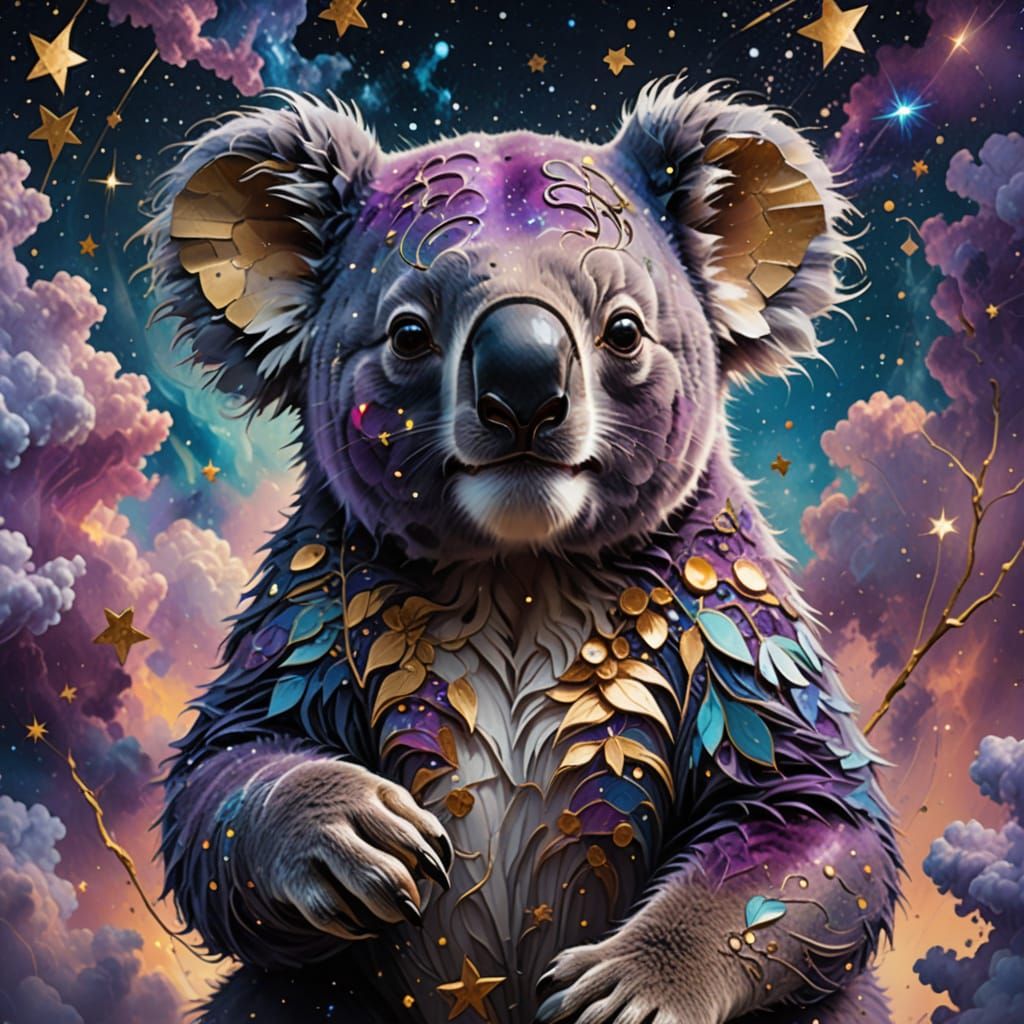Cosmic Koala in Swirling Abstraction