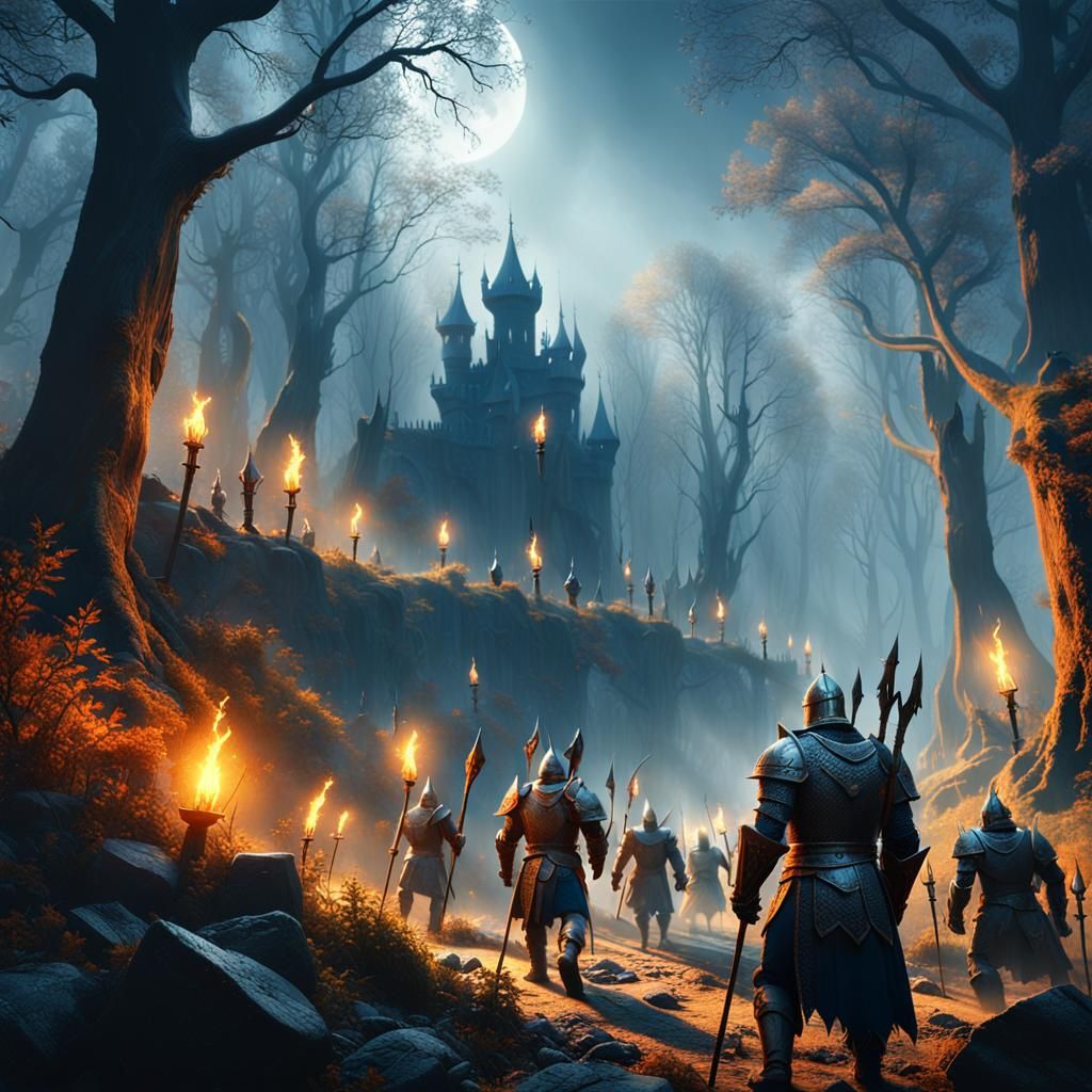 Epic Medieval Clash in Moonlit Forest