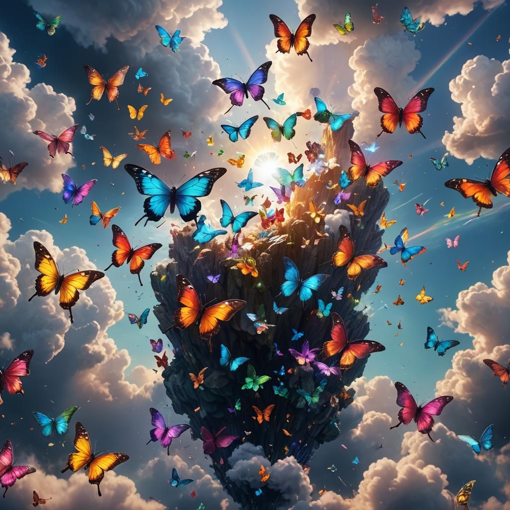 Rainbow Crystal Butterfly in Flight: Fantasy Concept Art