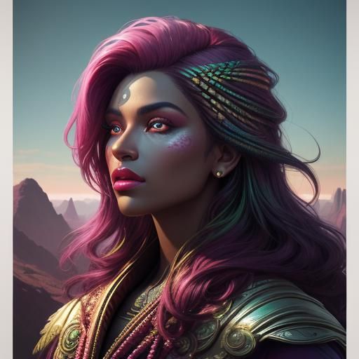 Peacock Haired Woman Portrait in Surreal Digital Art