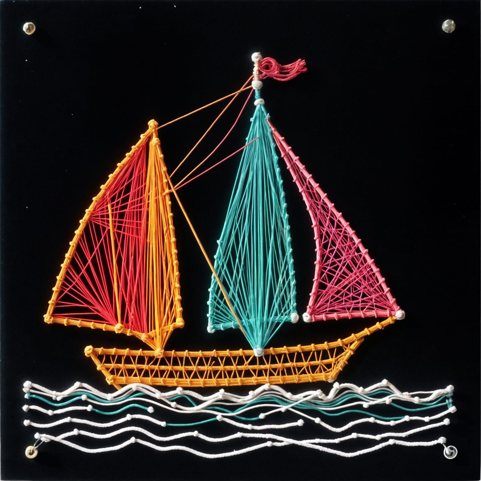 Geometric String Art with Vibrant Thread Patterns