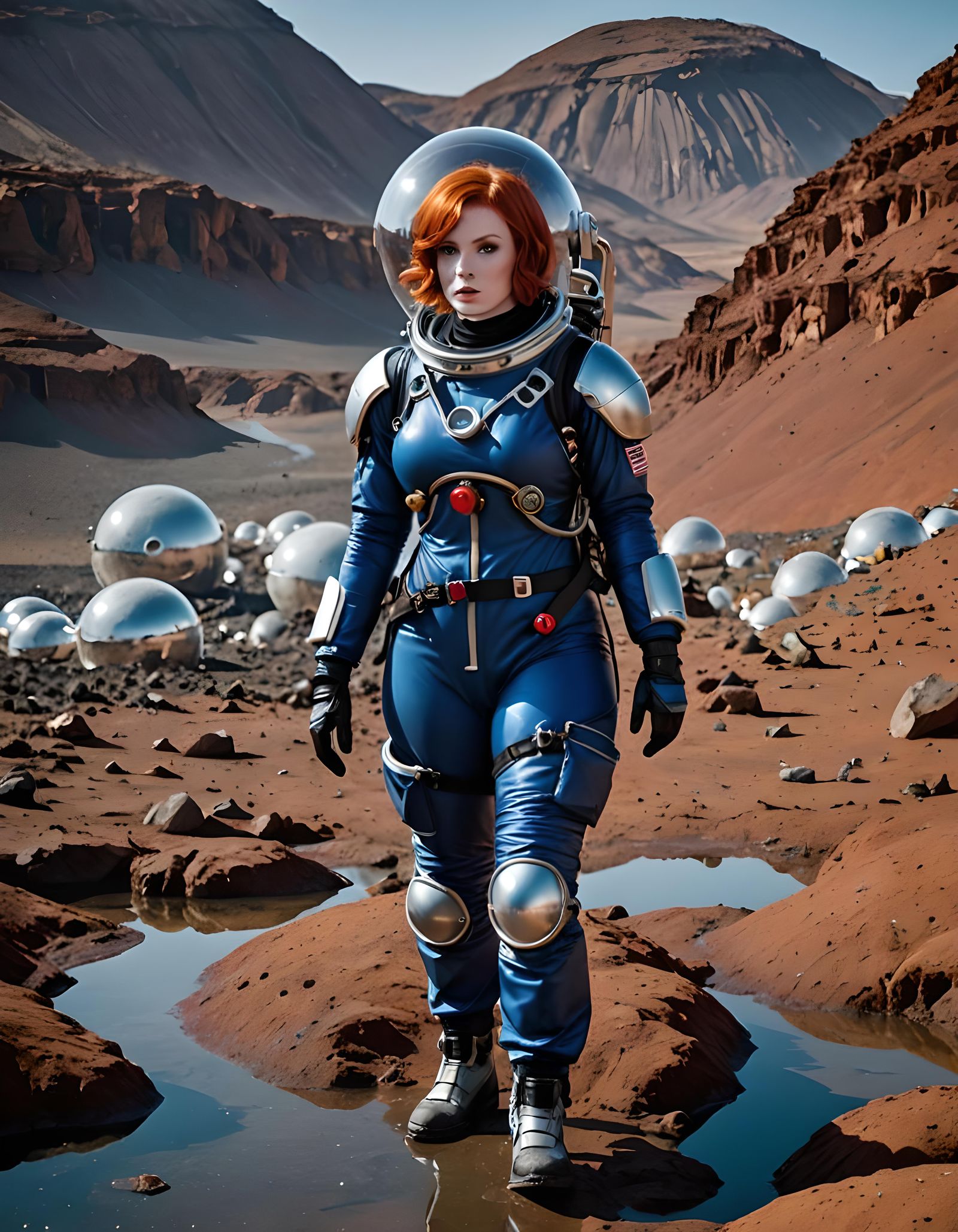 Redhead Astronaut on Mercury in Blue Spacesuit