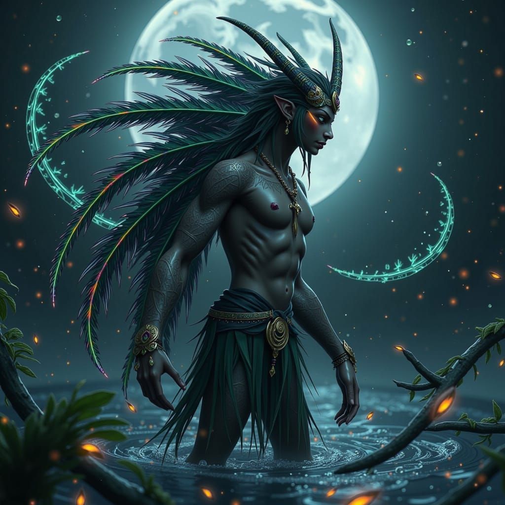 Mysterious Quetzalcóatl Figure Emerges from Moonlit Ocean Wa...