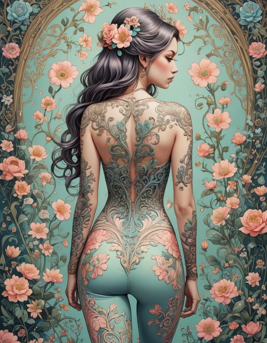 Fairytale Woman with Feline Features in Pastel Drawing