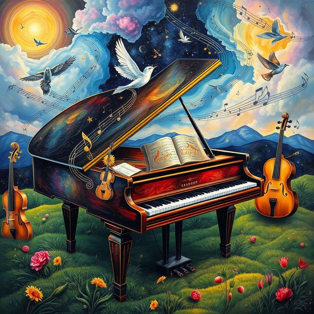 Surreal Musical Landscape with Grand Piano