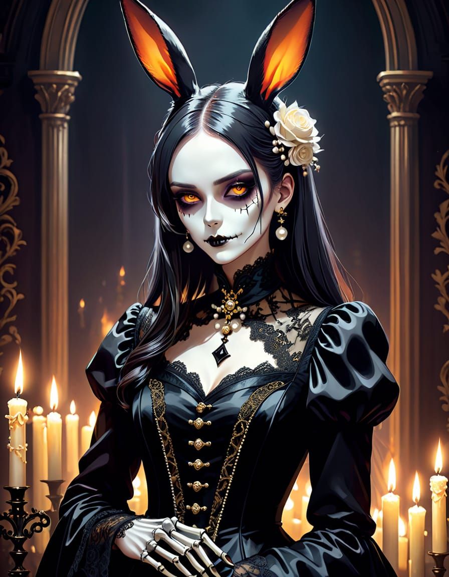 Gothic Bunnygirl in Elegant Victorian Gown