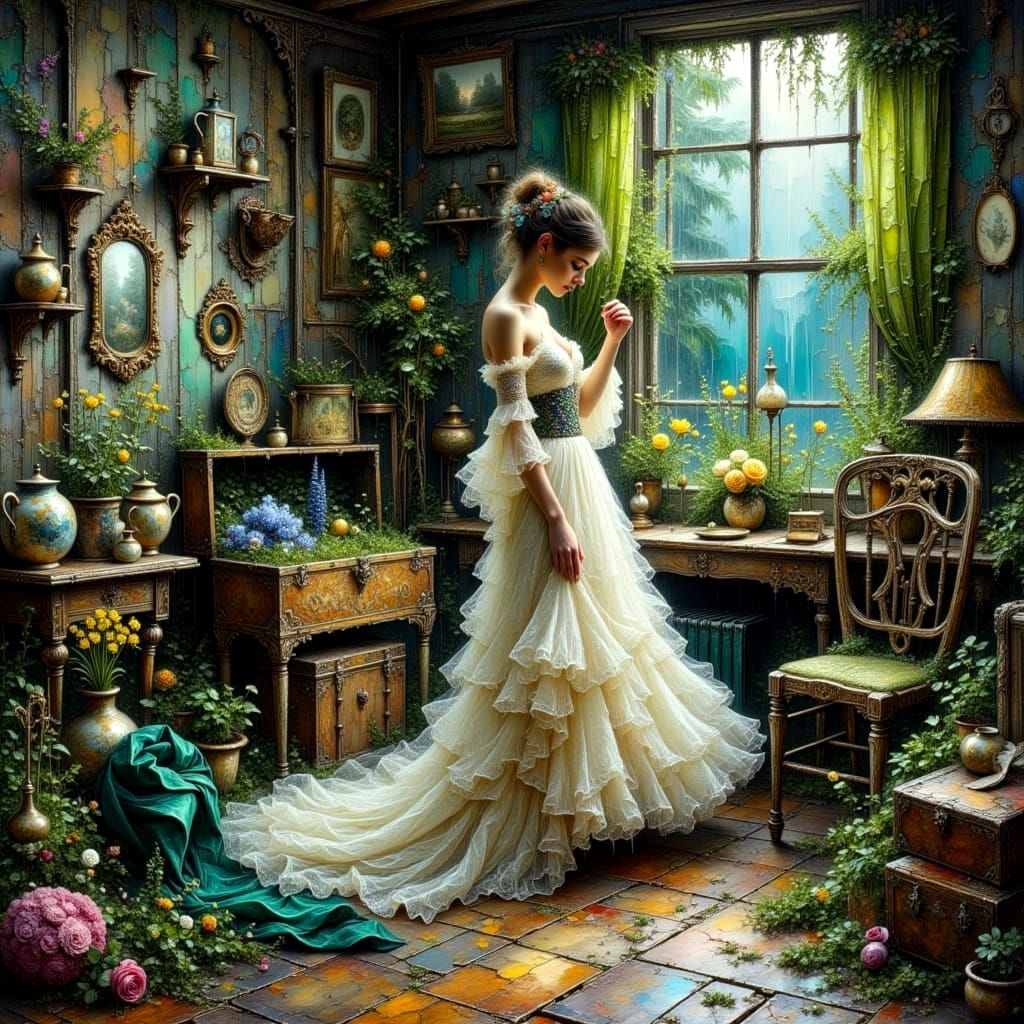 Impasto Painting: Lady in Grandma's Wedding Dress