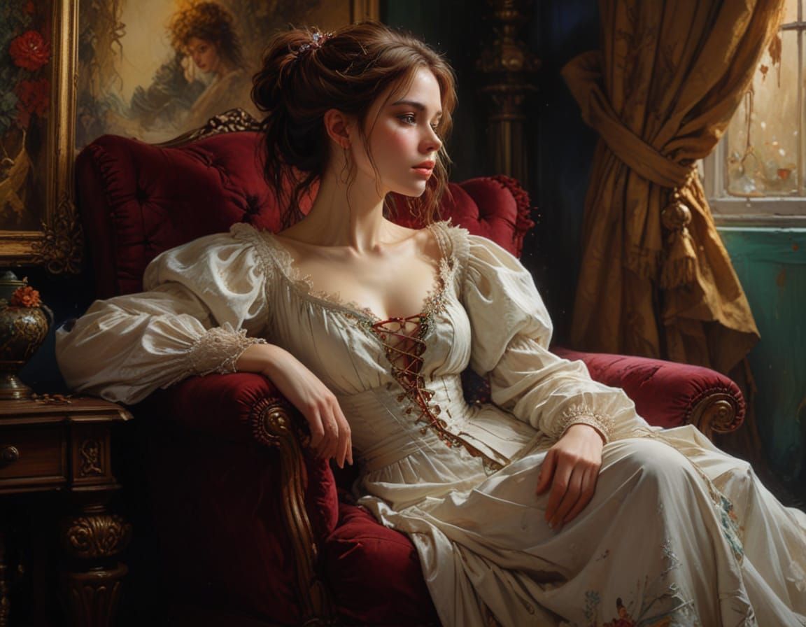 Elegant Victorian Woman in Oil Painting Style