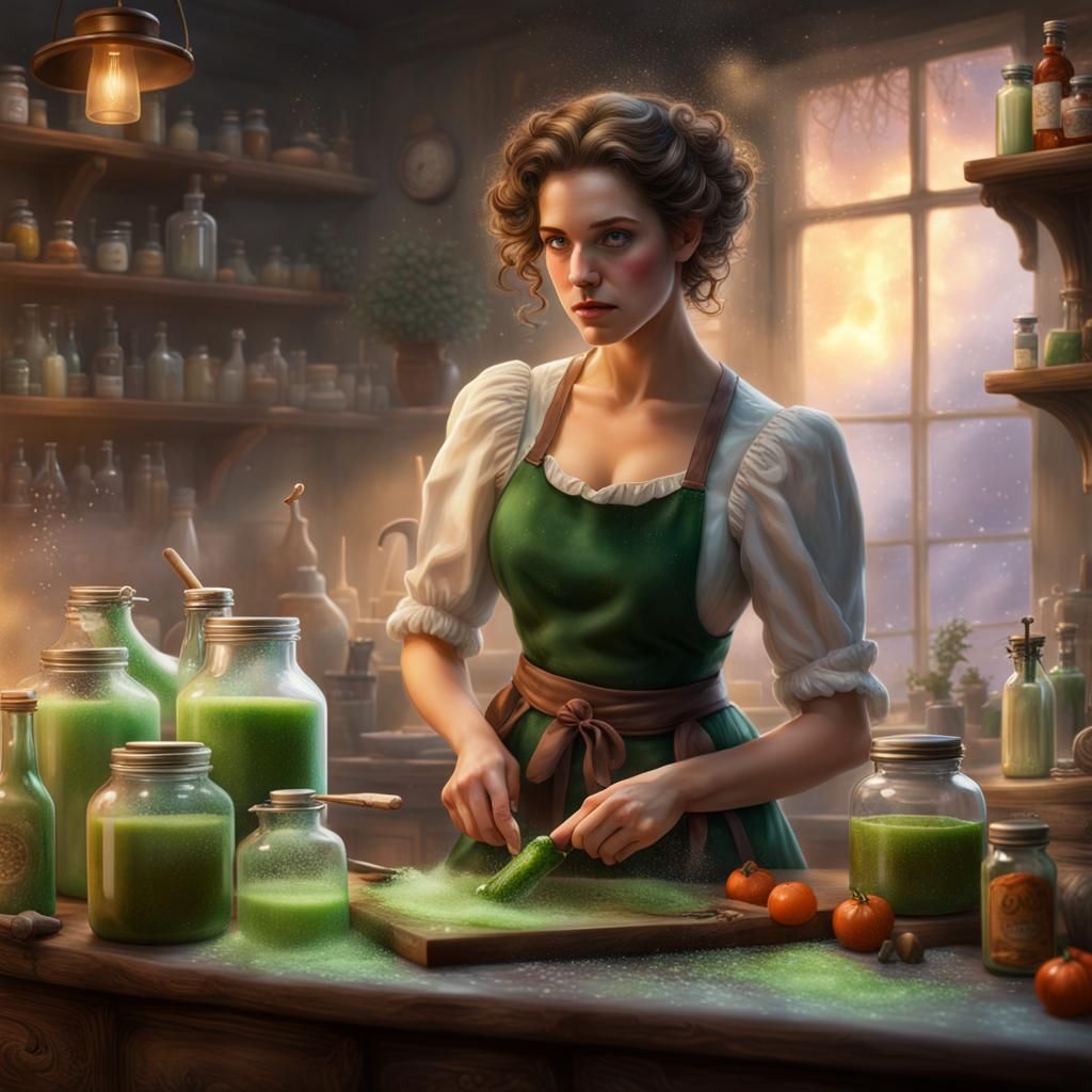 Magical Baker in Retro Kitchen Digital Painting