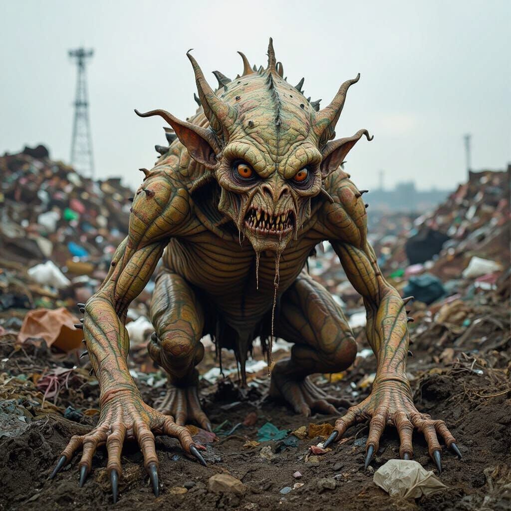 Grotesque Beauty: A Landfill Monster in Biomechanical Style