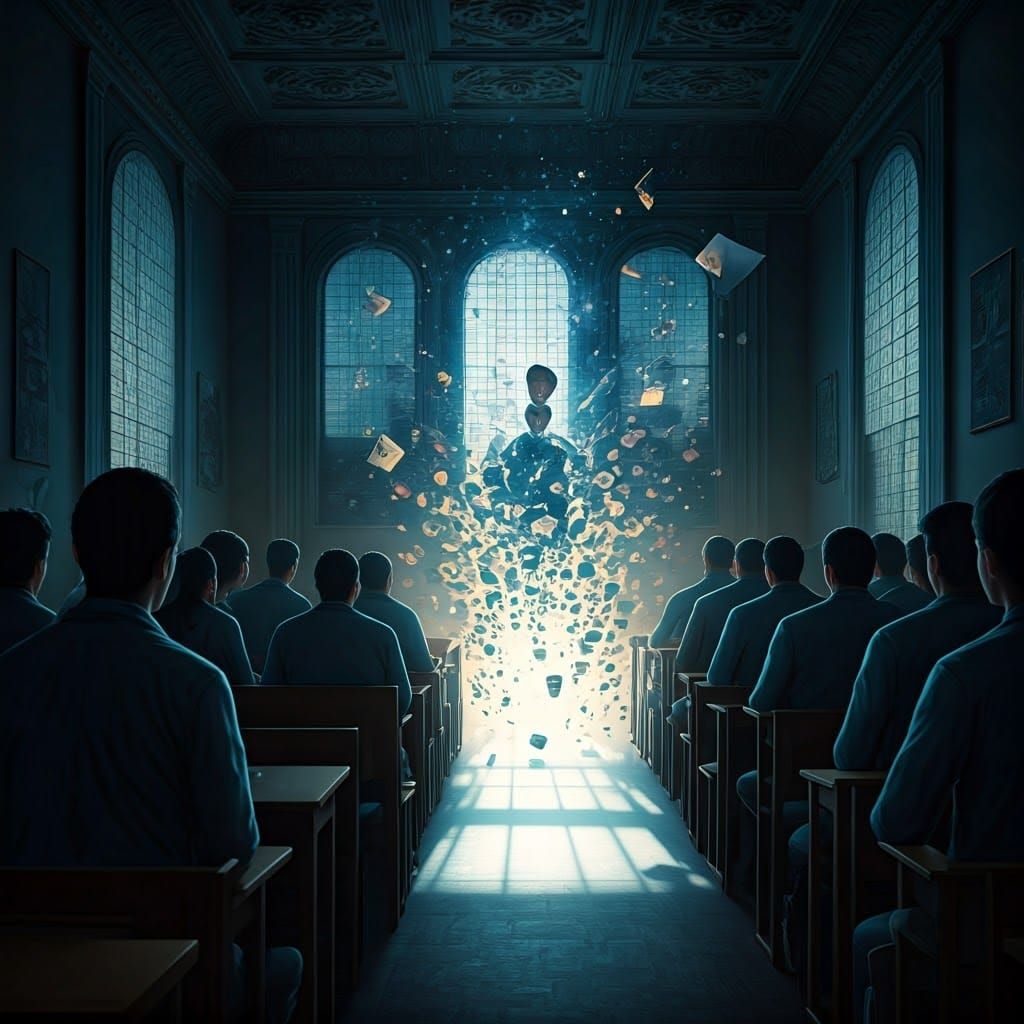 Classroom Distraction: Students Lost in Phones, Fantasy Styl...