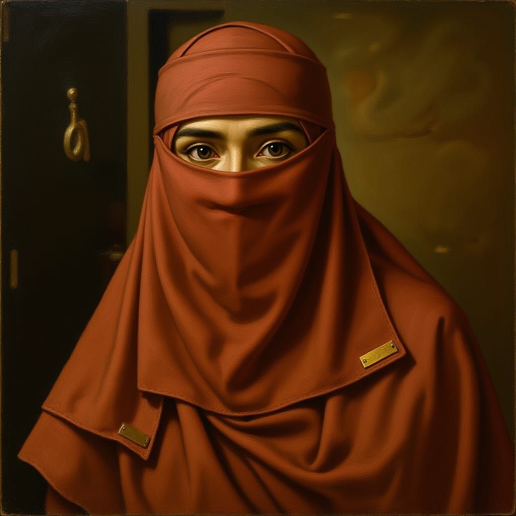 Muslim Girl in Orange Niqab as Rococo Painting