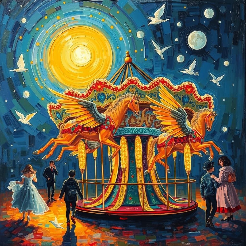 Fairground Carousel in Neo-Impressionist Style
