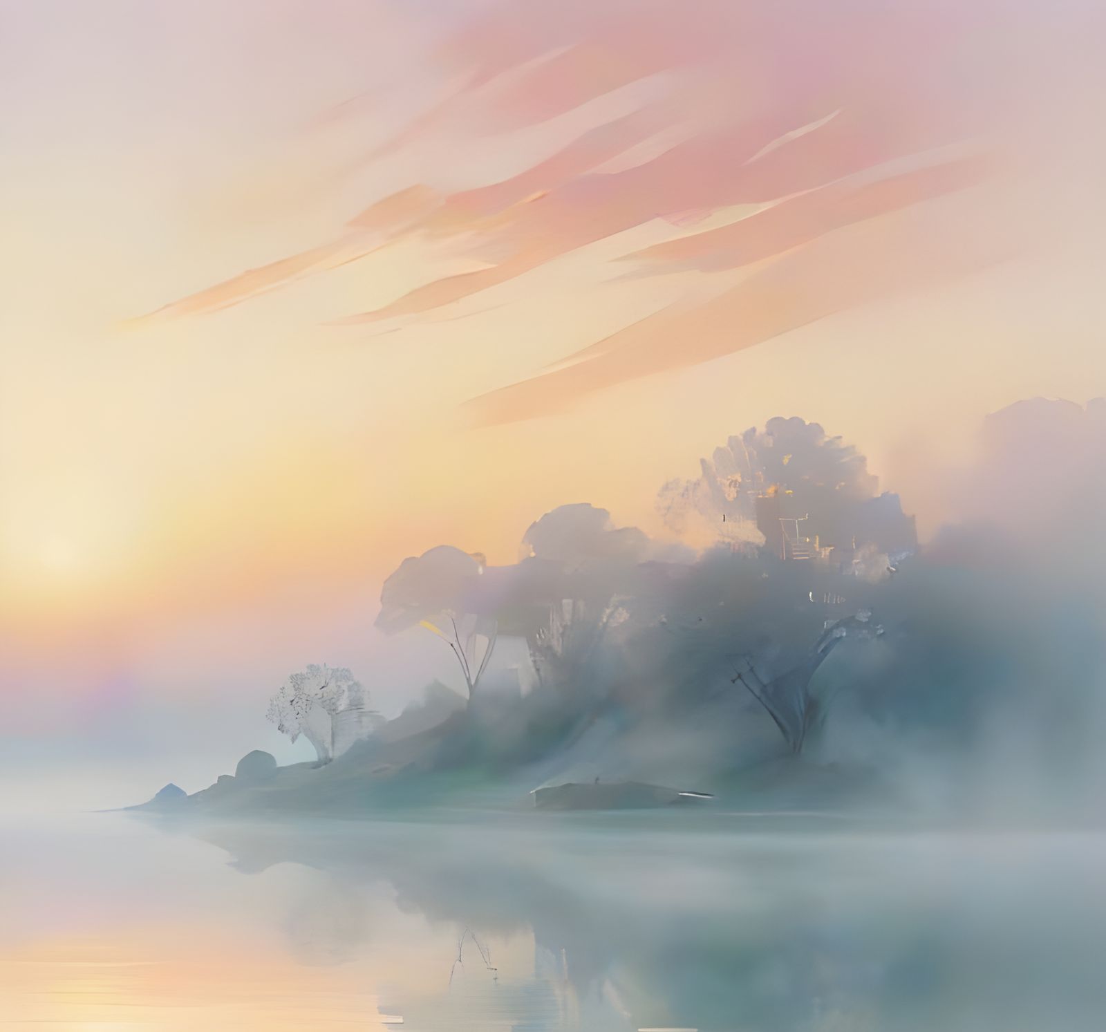 A Serene Landscape Captured in Soft Pastel Colors
